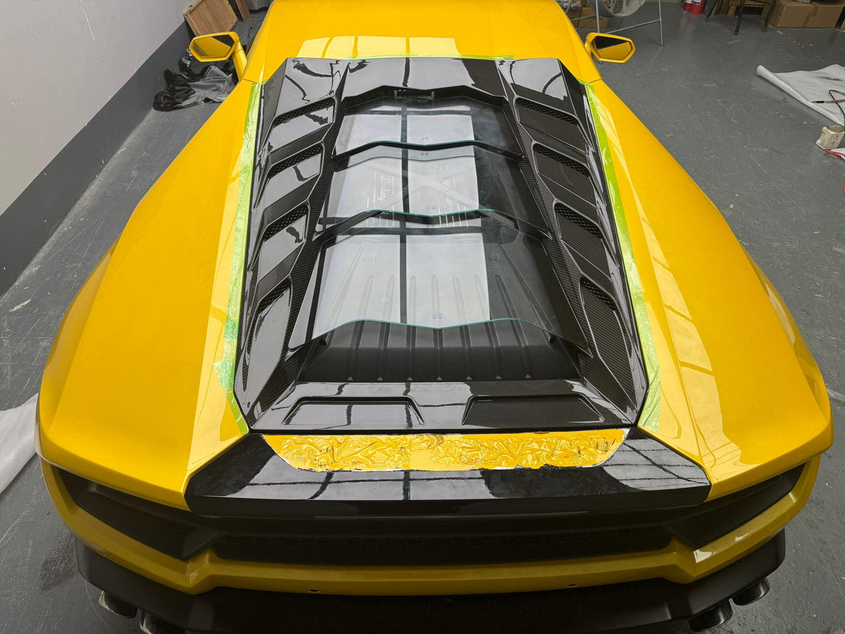 M style Carbon Fiber Rear Engine Bonnet Hood w/ Glass For Lamborghini Huracan LP580 LP610