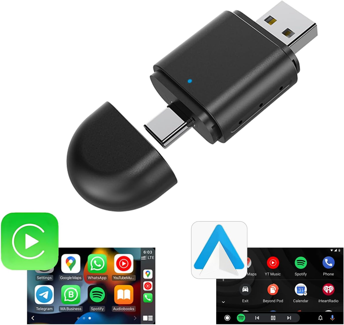 Wireless Apple CarPlay & Android Auto Smart Box USB Type-C Adapter