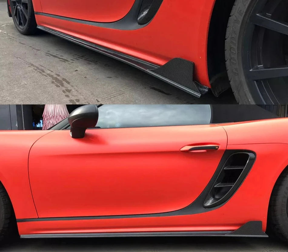 V2 Carbon Fiber Side Skirt Extension Lips - Porsche 718 Boxster Cayman 2016-2019
